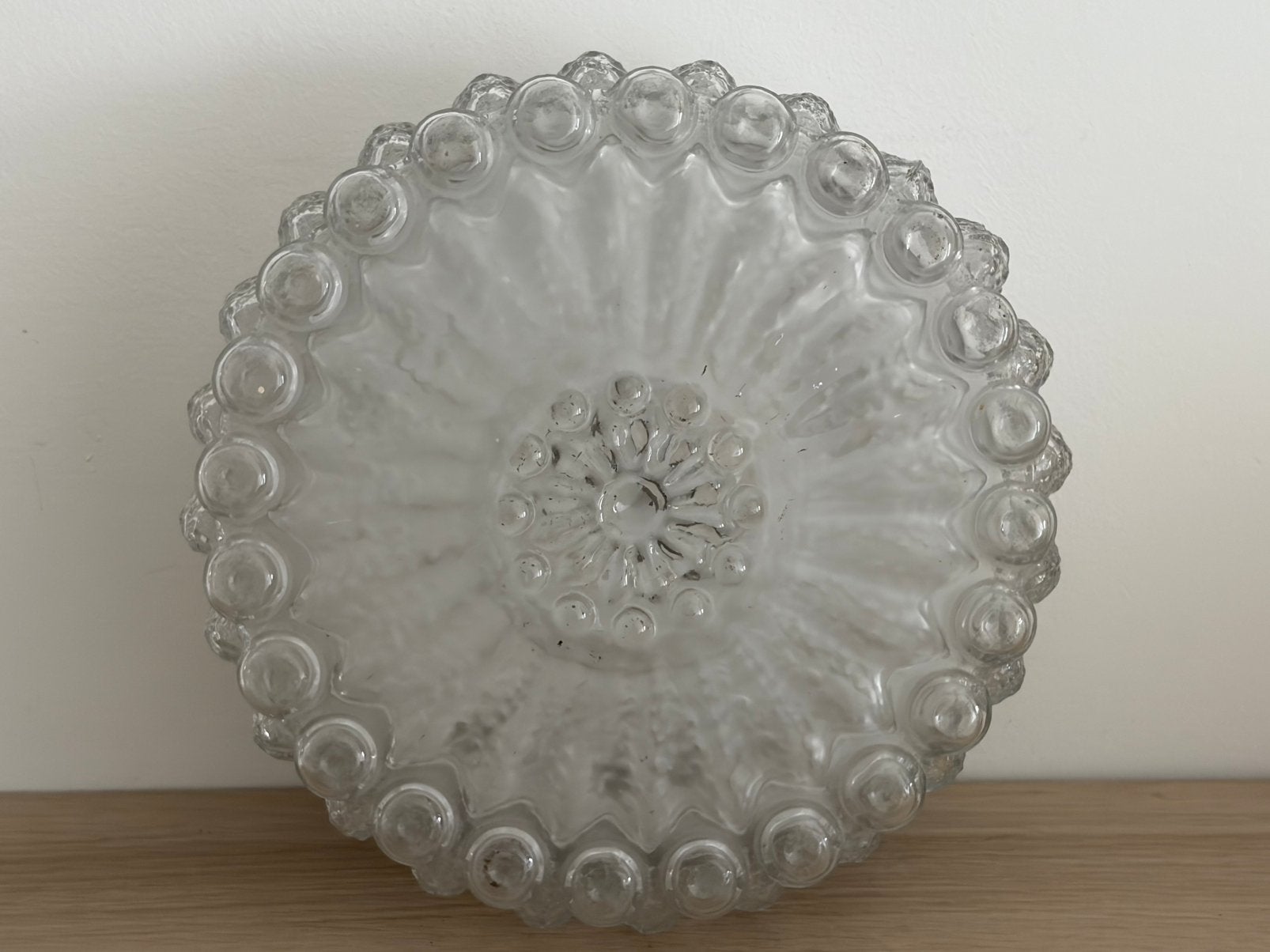 Vintage glazen plafondlamp, Huis en Inrichting, Lampen | Plafondlampen, Ophalen of Verzenden, Zo goed als nieuw