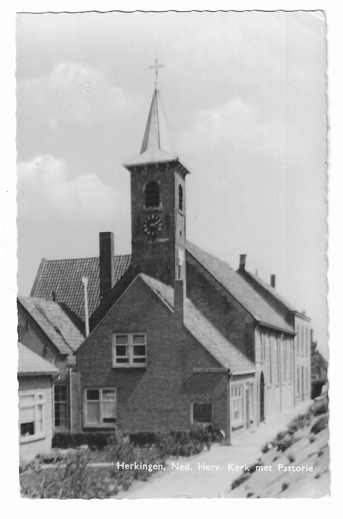 Herkingen, Ned. Herv. Kerk met Pastorie, Verzamelen, Ophalen of Verzenden, 1960 tot 1980, Gelopen, Zuid-Holland