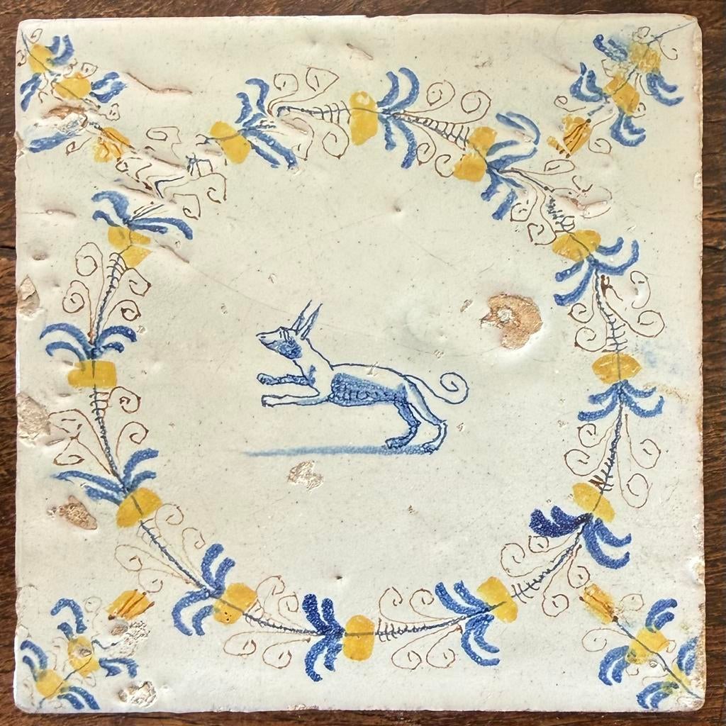 17e eeuwse haarlemse tegel aigrette decor - zeldzaam, Antiek en Kunst, Ophalen of Verzenden