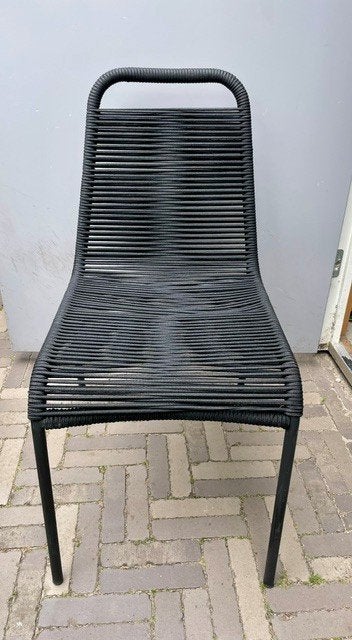 Kave Home Labton stoelen met touwdesign - Set van 6, Huis en Inrichting, Ophalen, Zwart, Vijf, Zes of meer stoelen, Metaal