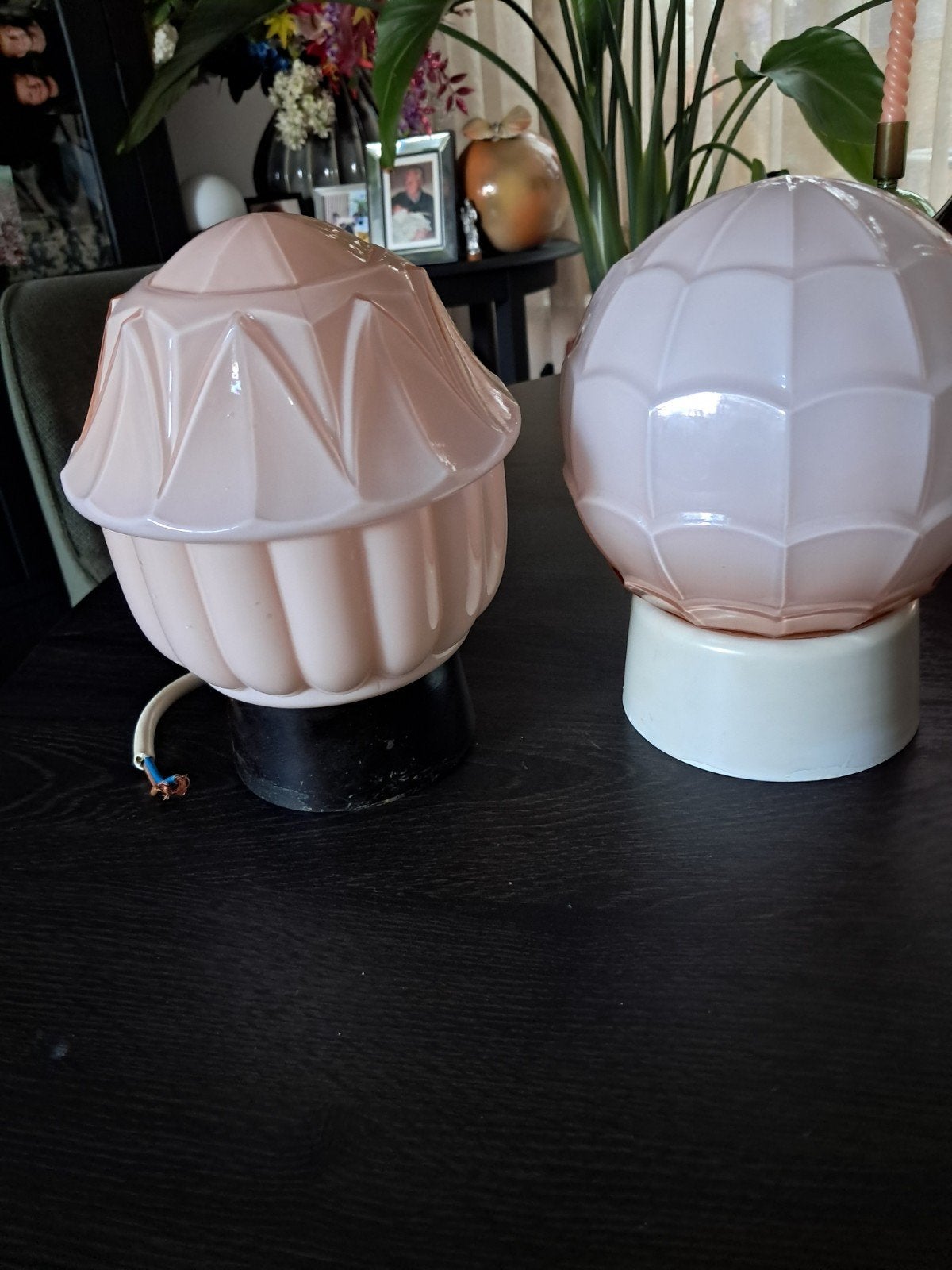 Set van 2 Vintage Roze Glazen Plafondlampen, Ophalen of Verzenden