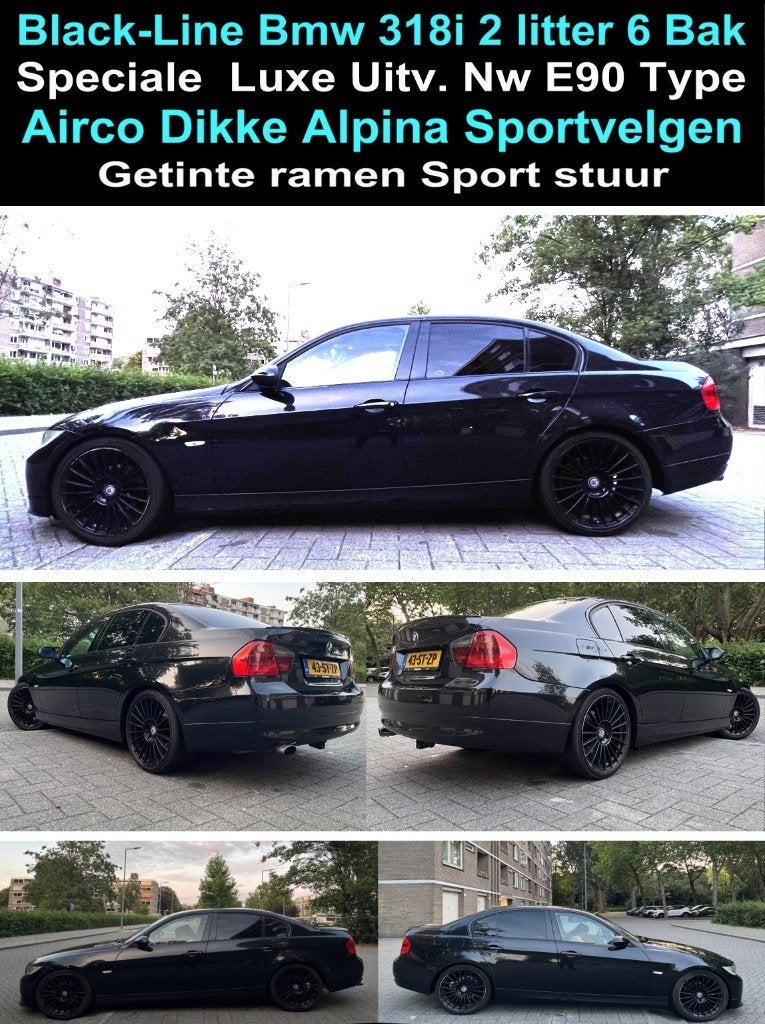 Stoere Black-Line Edition Sedan 318i 6Bk M'2007 Leer Inr Mog, Achterwielaandrijving, Zwart, 4 cilinders, 129 pk