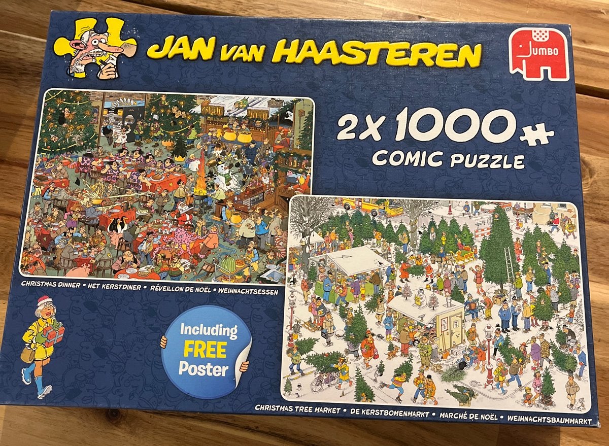 Jan van Haasteren 2x1000 stukjes Kerstpuzzel, Ophalen of Verzenden, 500 t/m 1500 stukjes, Zo goed als nieuw, Legpuzzel