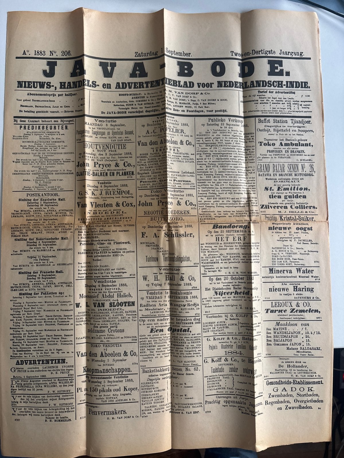 Bijvoegsel Java-Bode - 1 september 1883, Ophalen of Verzenden, Gelezen, Krant