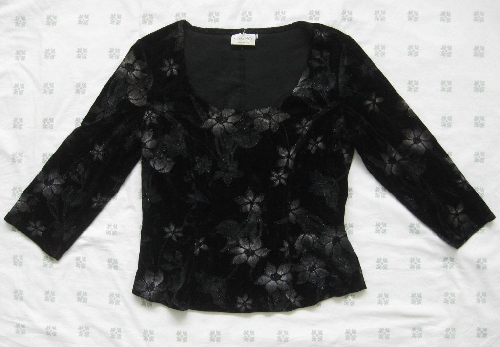 Canda top, fluweel, zwart met zilver bloemen, maat 40, Maat 38/40 (M), Zwart, Ophalen of Verzenden, Korte mouw