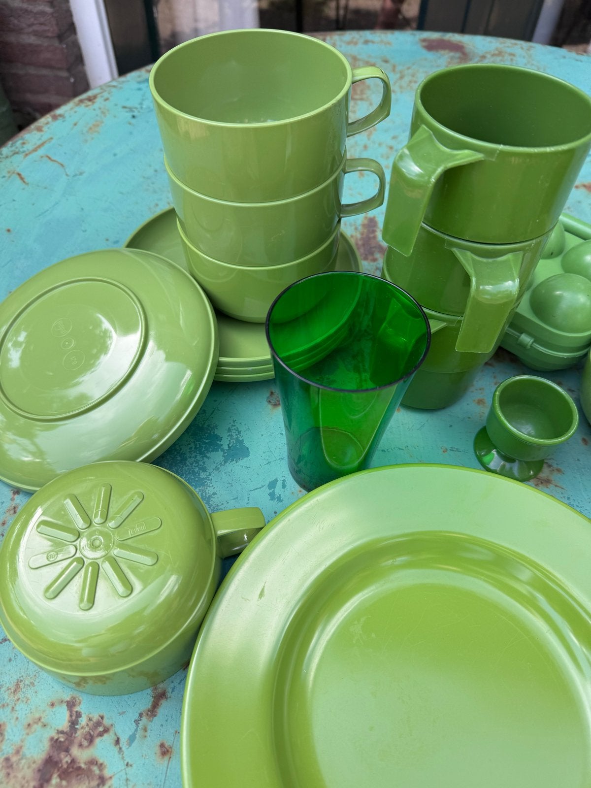 Retro groen kampeer servies, Ophalen of Verzenden, Gebruikt