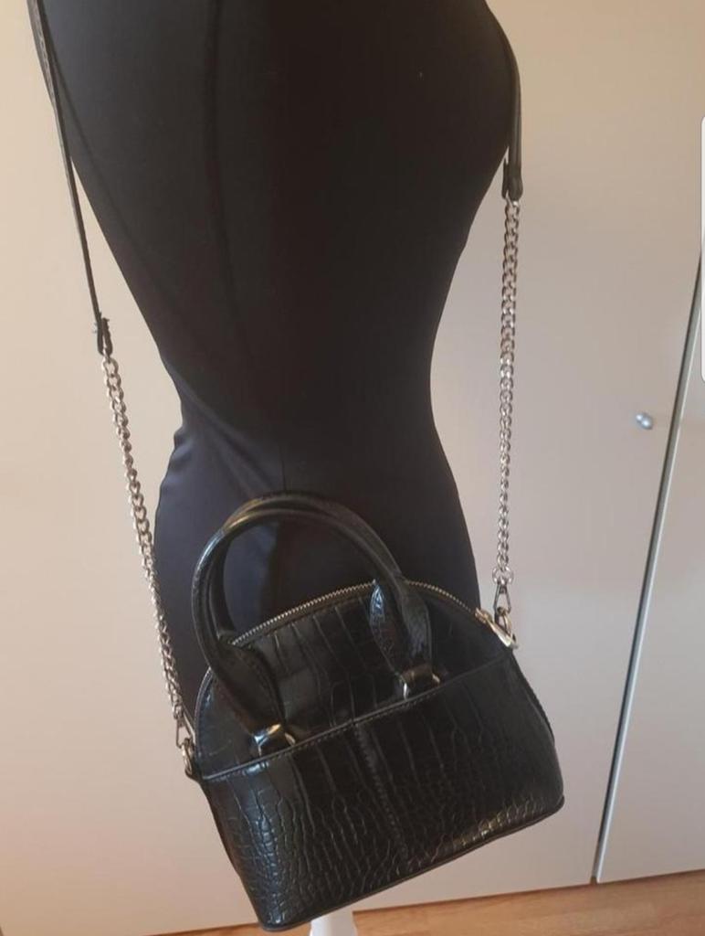 Zara mini bowling tas / crossbody – Zwart Croco, Ophalen of Verzenden, Zo goed als nieuw, Zwart, Handtas
