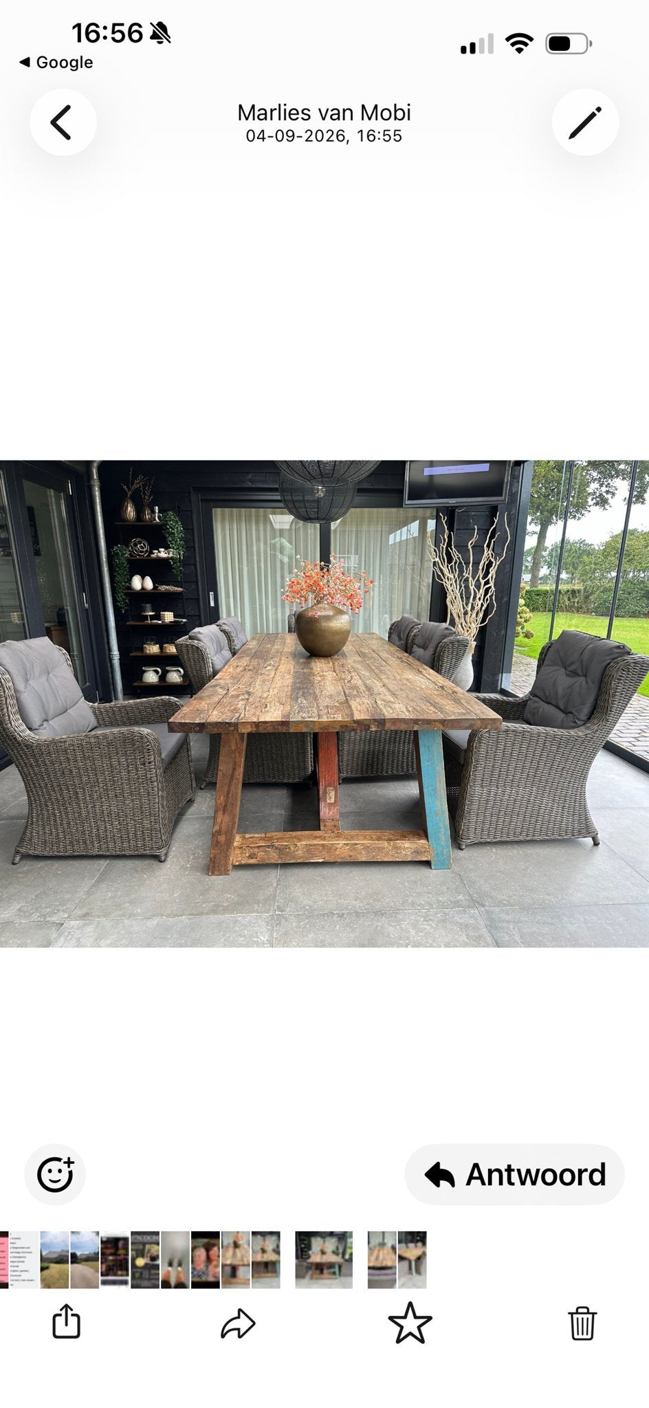 Kloostertafel 1,20 x 3,00 mtr met 8 rieten stoelen en kussen, Gebruikt, 100 tot 150 cm, 200 cm of meer, Ophalen of Verzenden