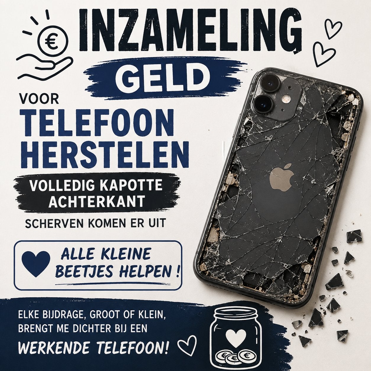 Geldinzameling voor reparatie iPhone met kapotte achterkant, 75 %, Zwart, Ophalen of Verzenden, Met abonnement