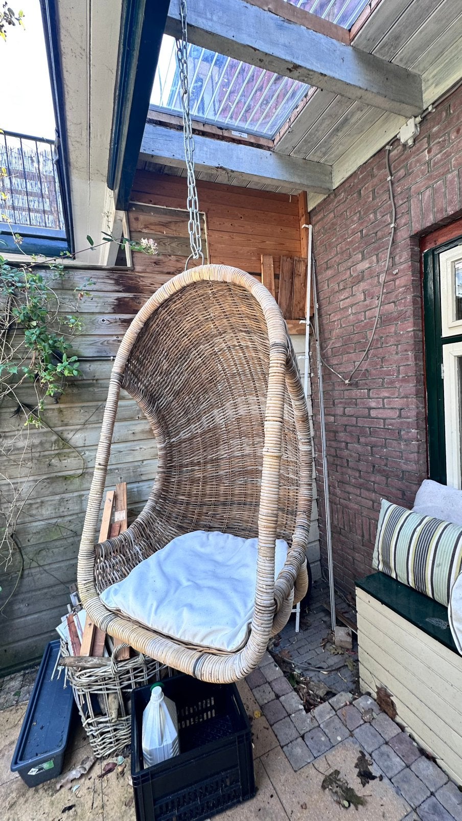 Heerlijke schommel Hangstoel met kussens en ketting, Ophalen, Gebruikt, Eenpersoons, Binnen