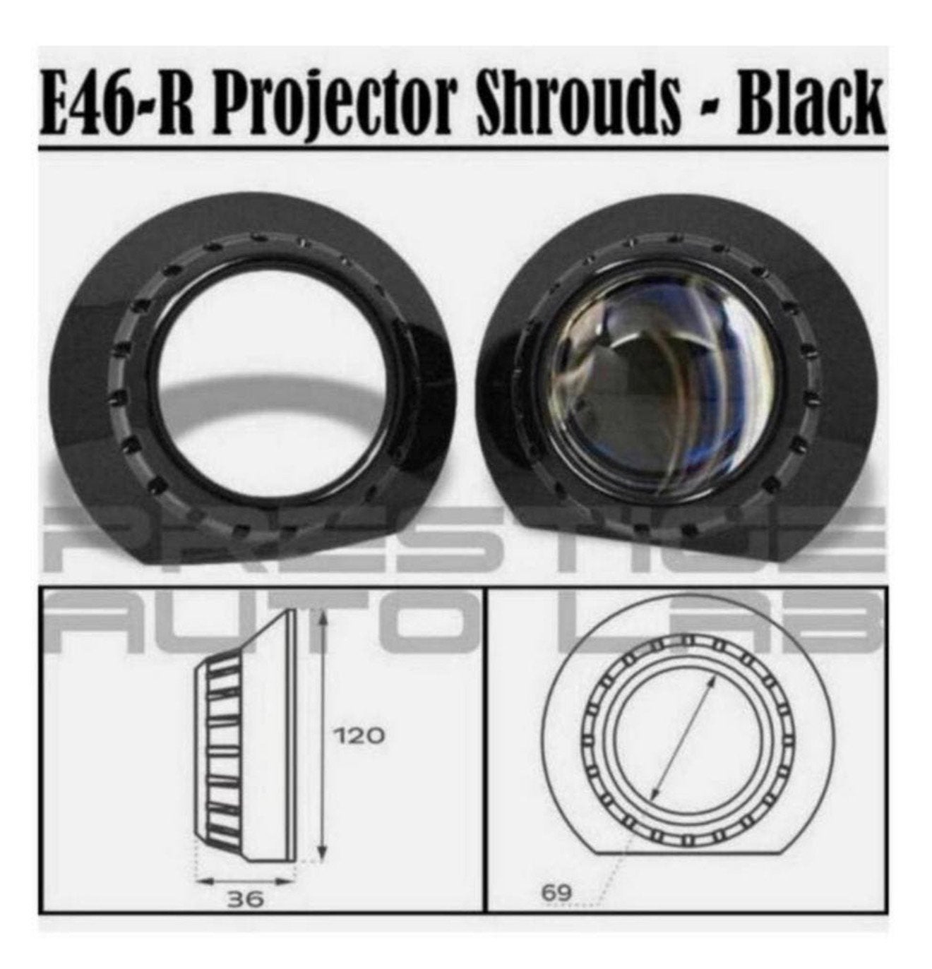 2x E46-R Zwarte 2,5-3" SHROUDS Xenon lens PROJECTOR bmw E46, Ophalen of Verzenden, B, H, H