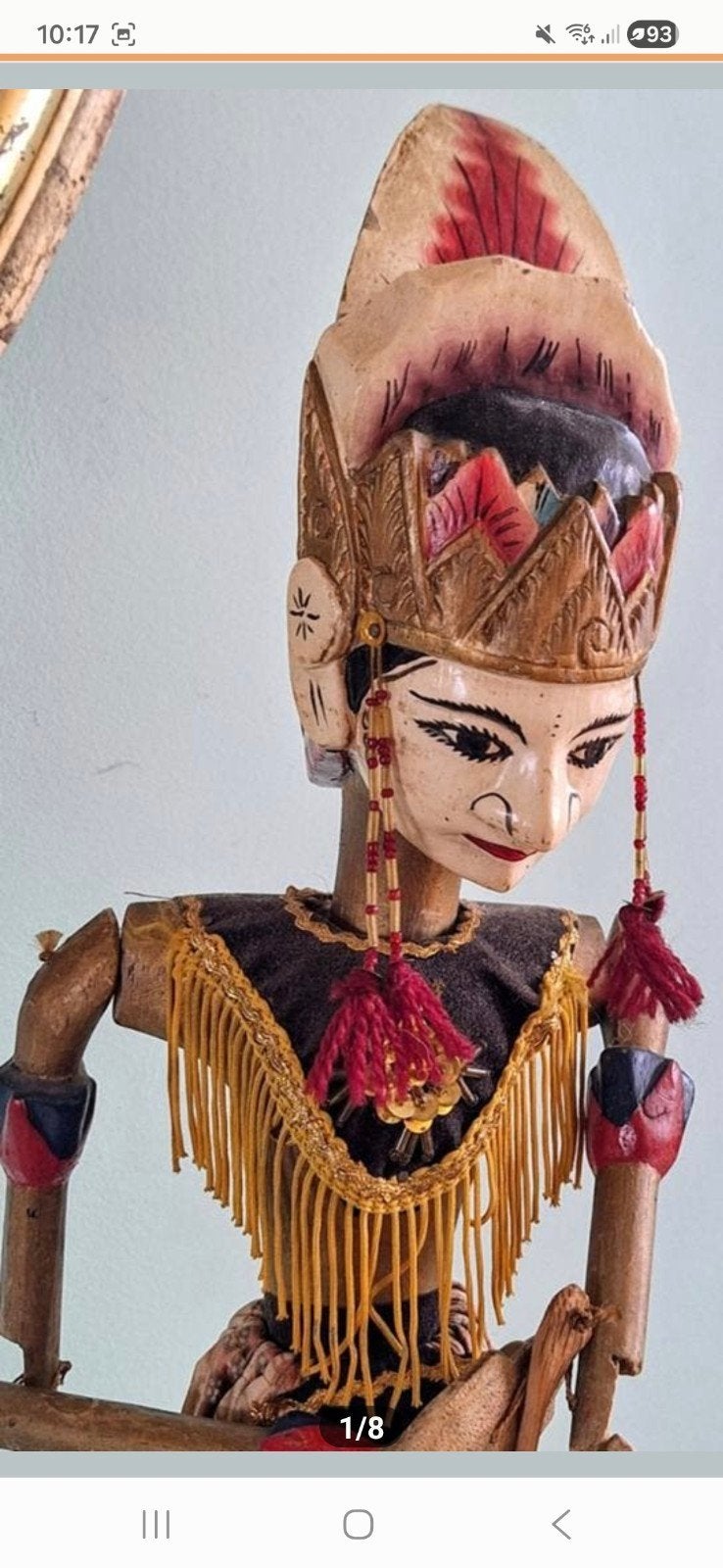 Prachtige oude houten Wajangpop van 60 cm, Houtsnijwerk, Hout, Azië, Overige stijlen