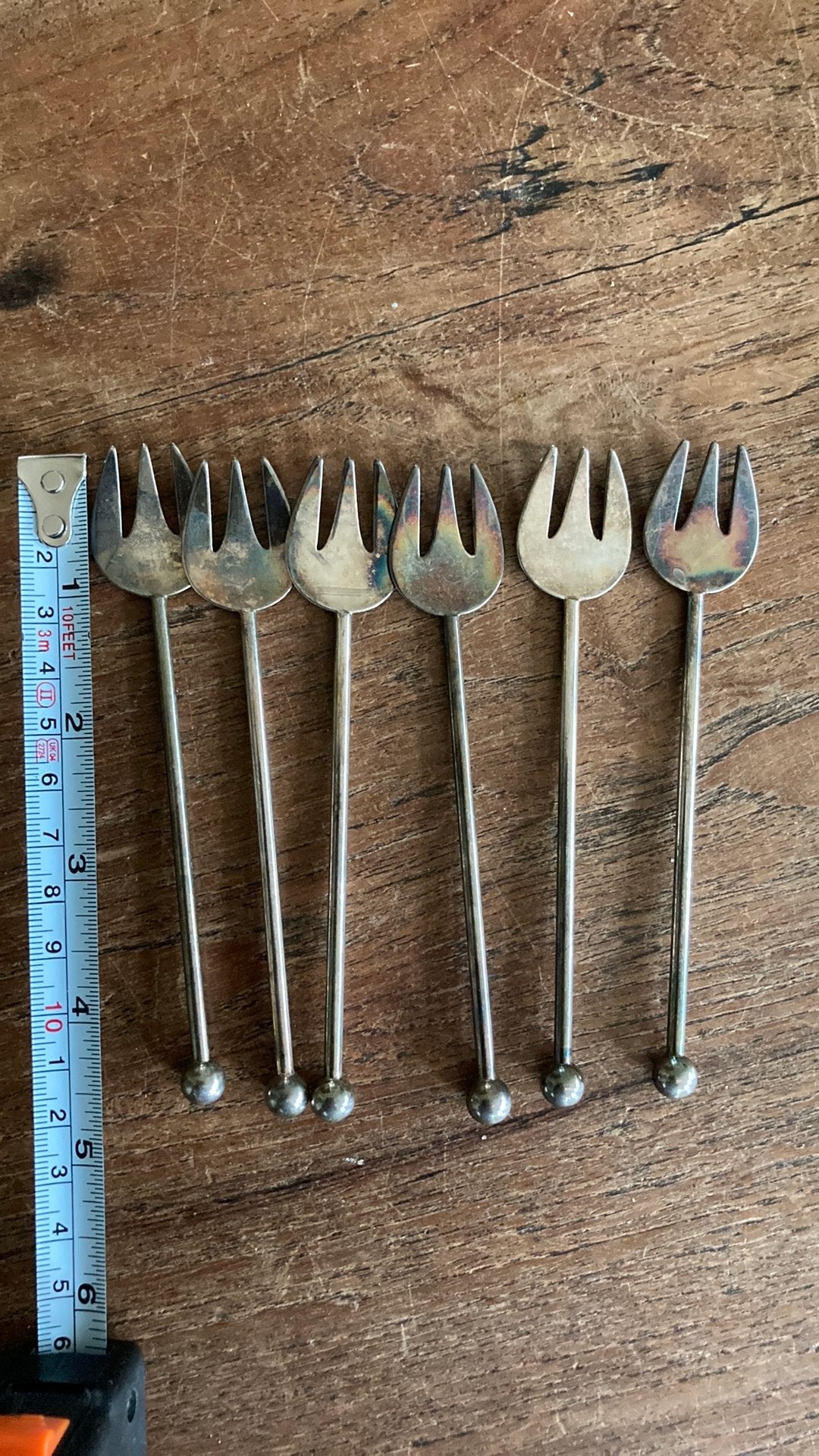 6 verzilverde gebaksvorkjes H. Hooijkaas HH 90, Antiek en Kunst, Ophalen of Verzenden