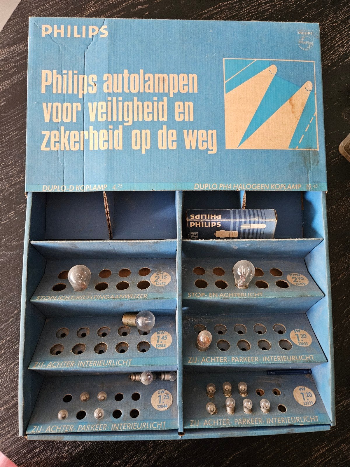 Vintage Philips Autolampen Display met Diverse Lampen, Ophalen of Verzenden, Gebruikt, Oldtimer onderdelen