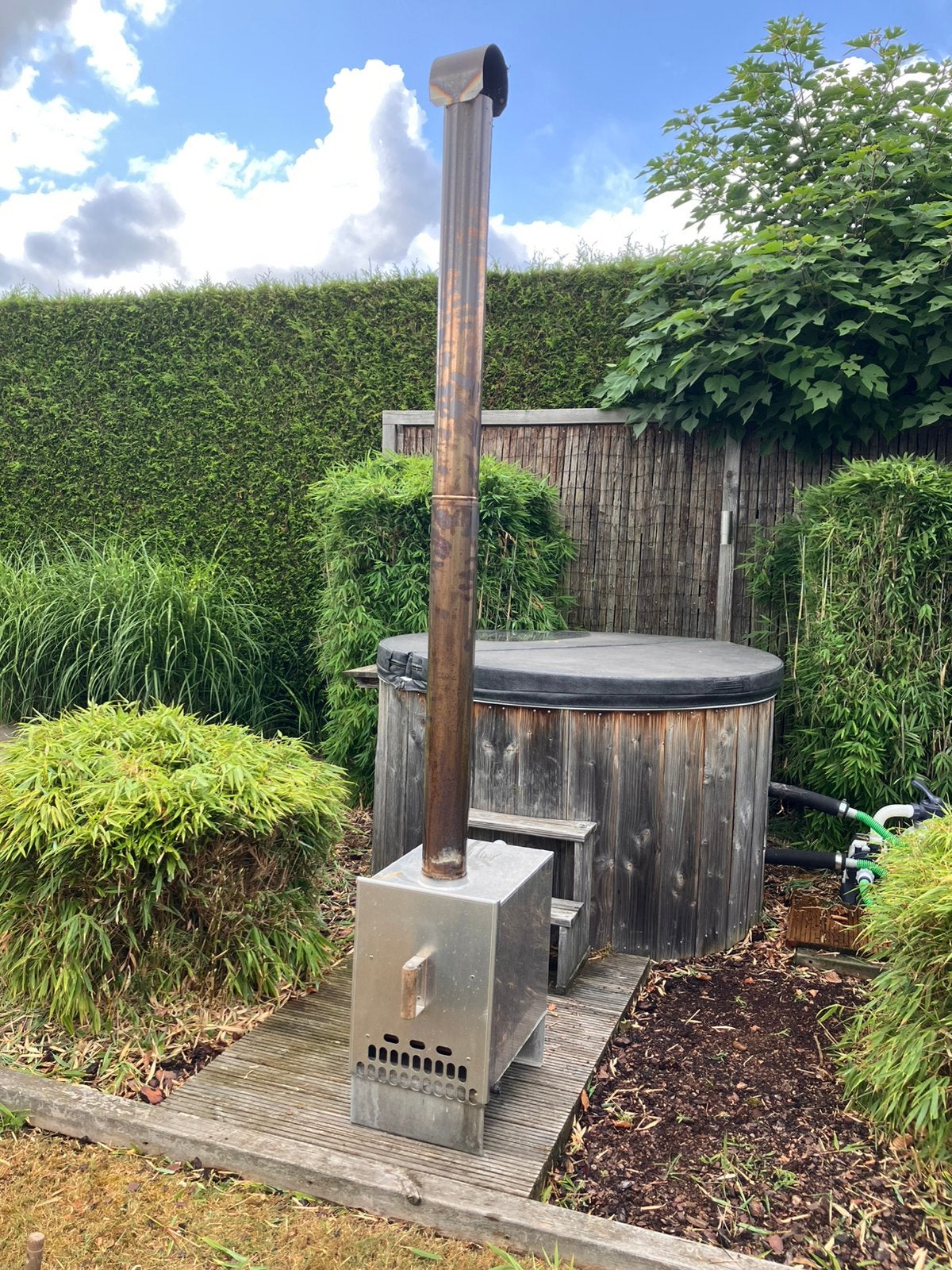 Houtkachel / kachel aluminium voor hottub met kachelpijp, Ophalen, Gebruikt