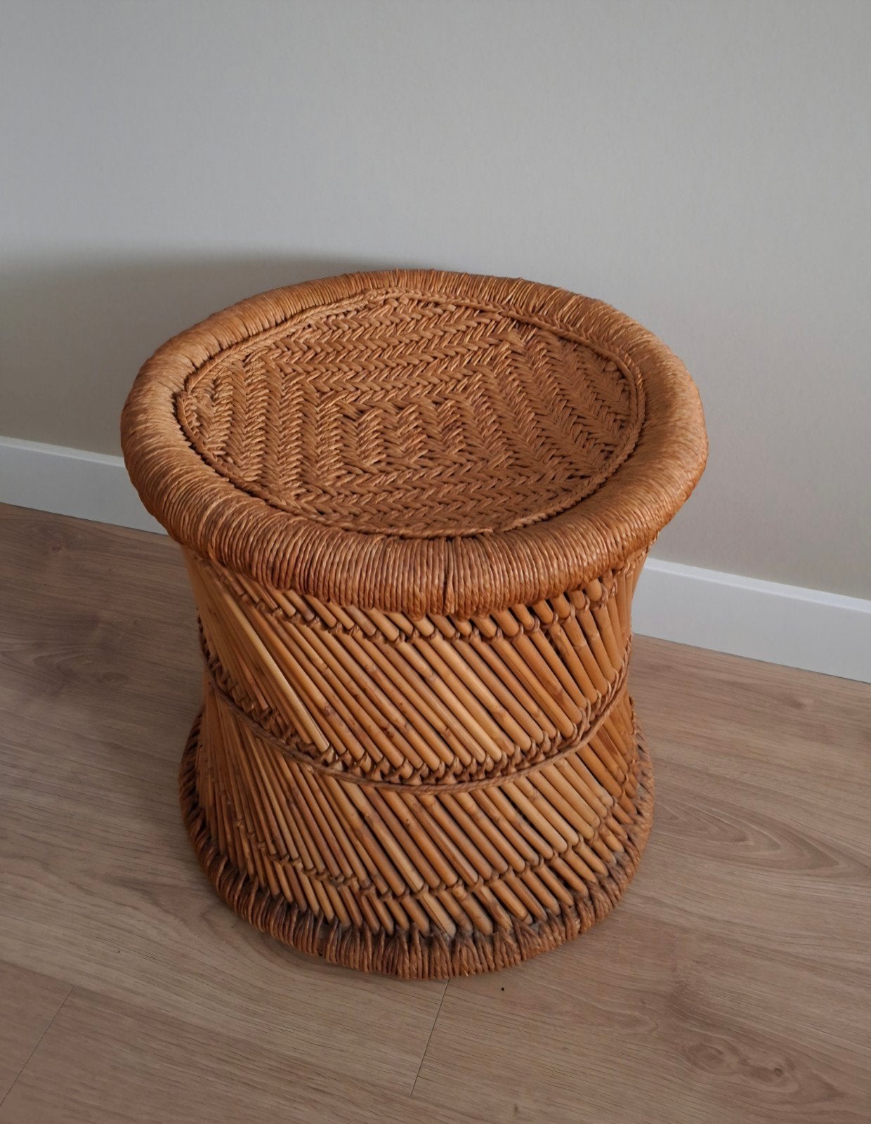 Vintage rotan rattan krukje met bamboe en jute, Huis en Inrichting, Krukjes, Ophalen of Verzenden, Gebruikt, Overige materialen