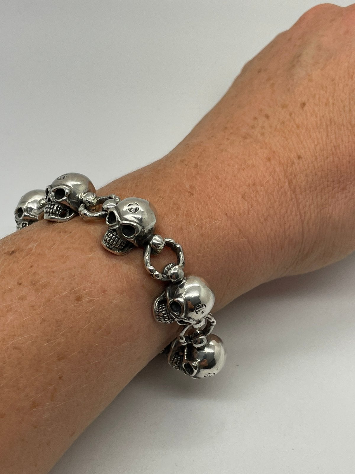 F761 Prachtige massief zilveren skull armband, Ophalen of Verzenden, X, Zilver, Zilver