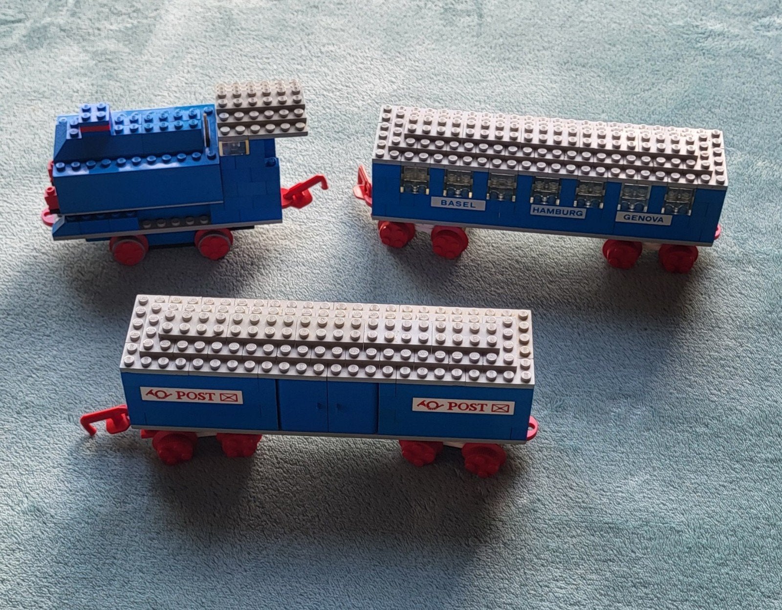 Lego trein 4,5 Volt blauwe rails locomotief + wagons (set 11, Gebruikt, Lego, Ophalen of Verzenden, Compleet