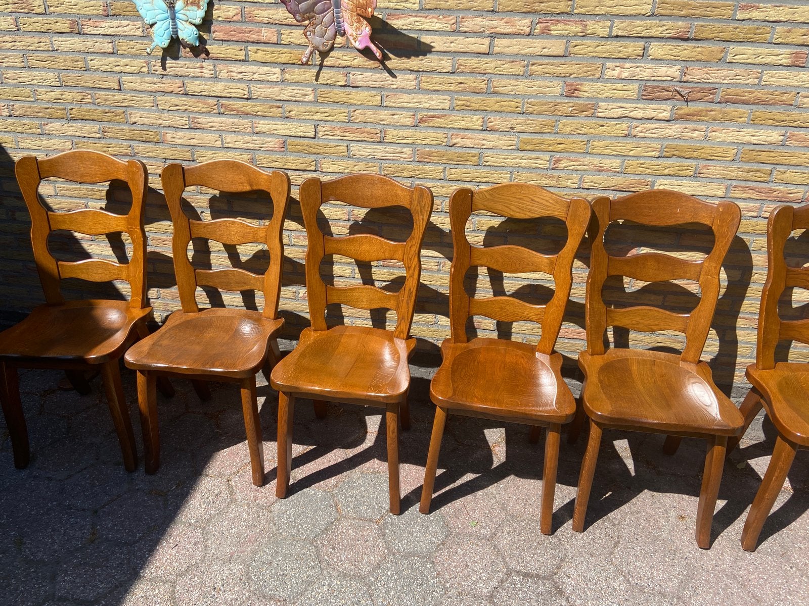6 eikenhouten stoelen Oisterwijk Vintage, Huis en Inrichting, Gebruikt, Bruin, Ophalen of Verzenden, Klassiek, Rustiek