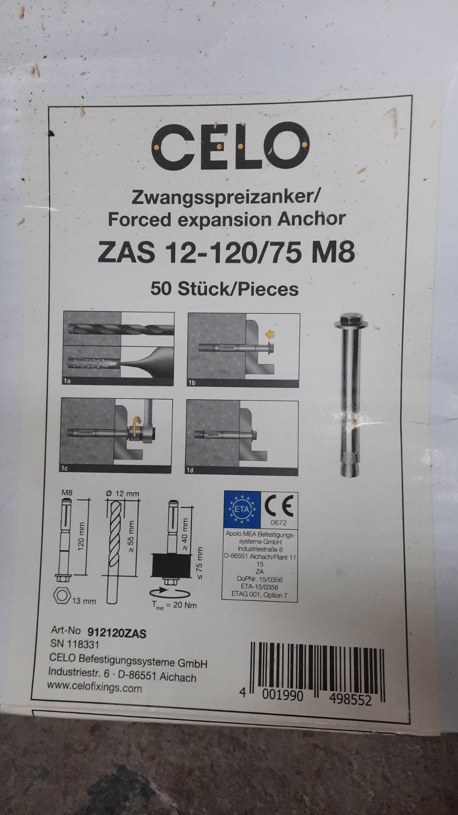 Keilbouten - betonankers,spreidankers50 stuks, Ophalen of Verzenden, Nieuw