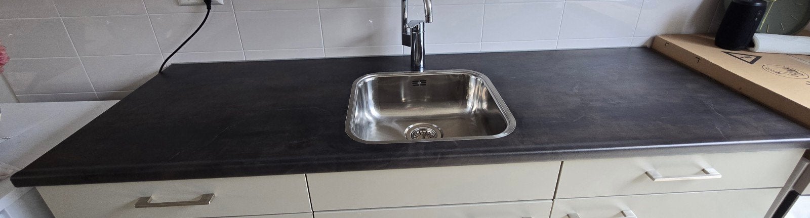 NIEUW Bruynzeel keukenblad met spoelbak, melamine, Ophalen, Nieuw, Grijs, 200 cm of meer
