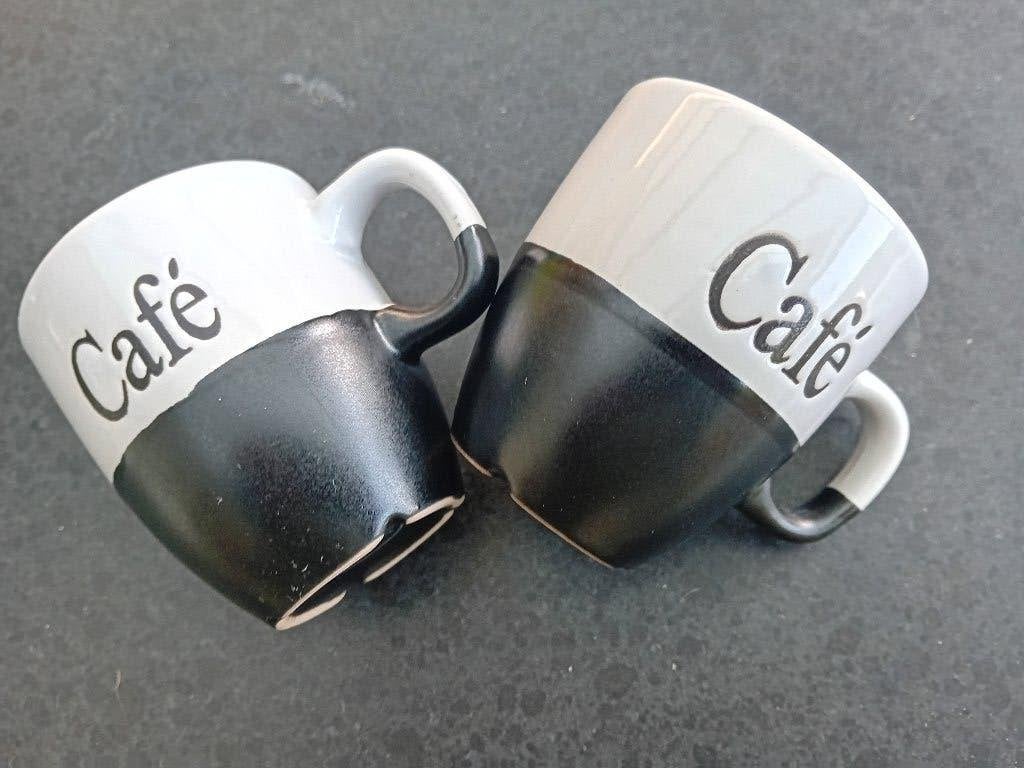 2 x koffie kop CAFE / vintage / zwart wit / SIAKI, Overige merken, Ophalen of Verzenden, Zo goed als nieuw, Overige stijlen