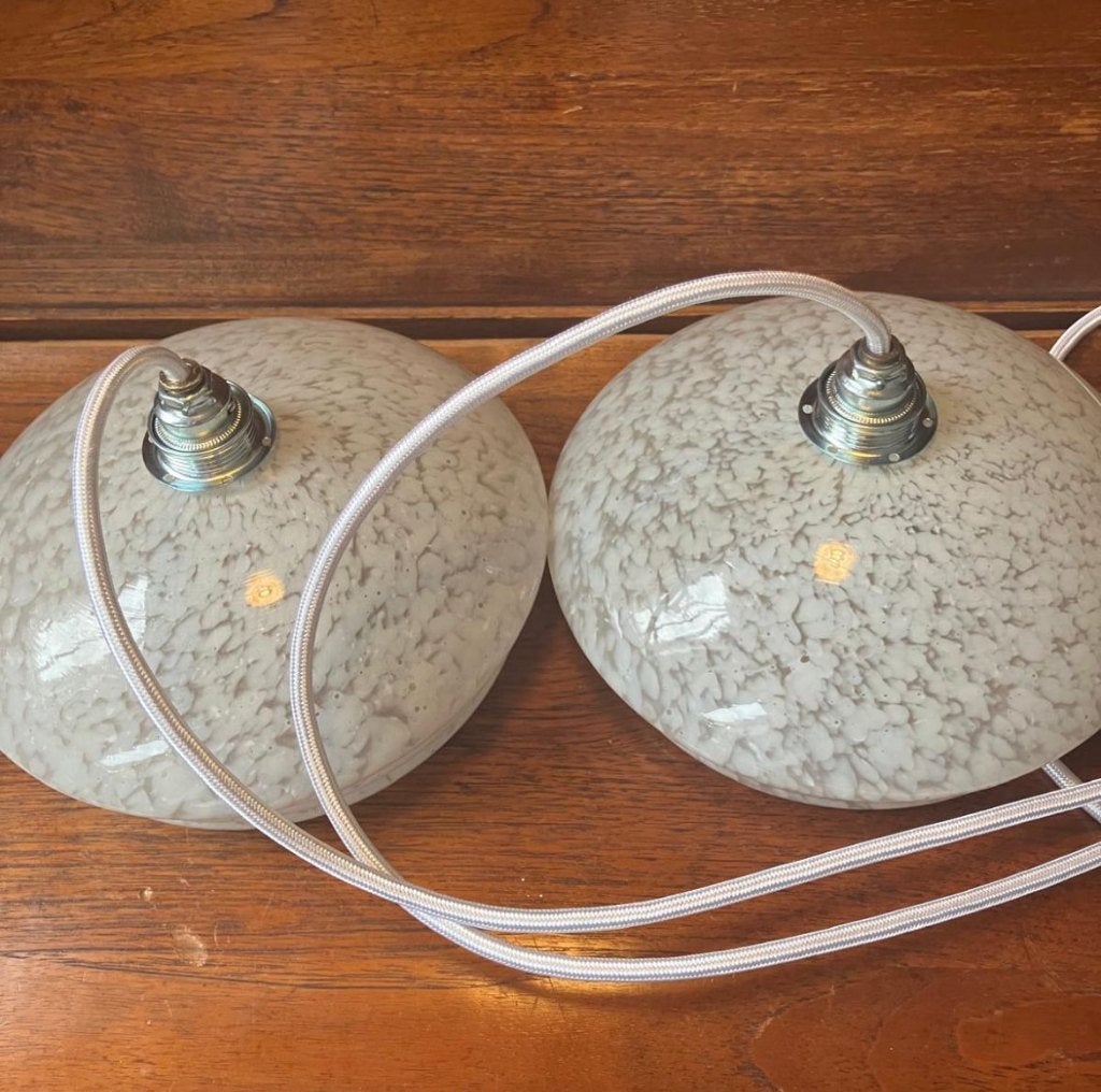 2x Brocante glazen hanglampjes / gewolkt, ---, Ophalen of Verzenden, Glas, ---