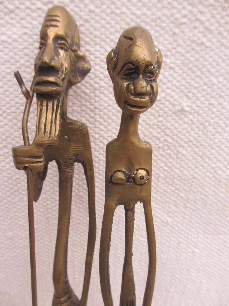 Afrikaans brons/ messing tribal beeld 46 cm hoog, Groep mensen, Ophalen of Verzenden, 20 - 50 cm, Beeld