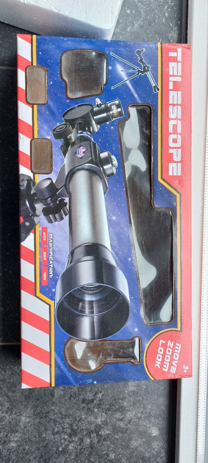Telescoop - speelgoed - 40x zoom - met 3 lenzen - zwart, Ophalen, Minder dan 80 mm, Lenzentelescoop (refractor)