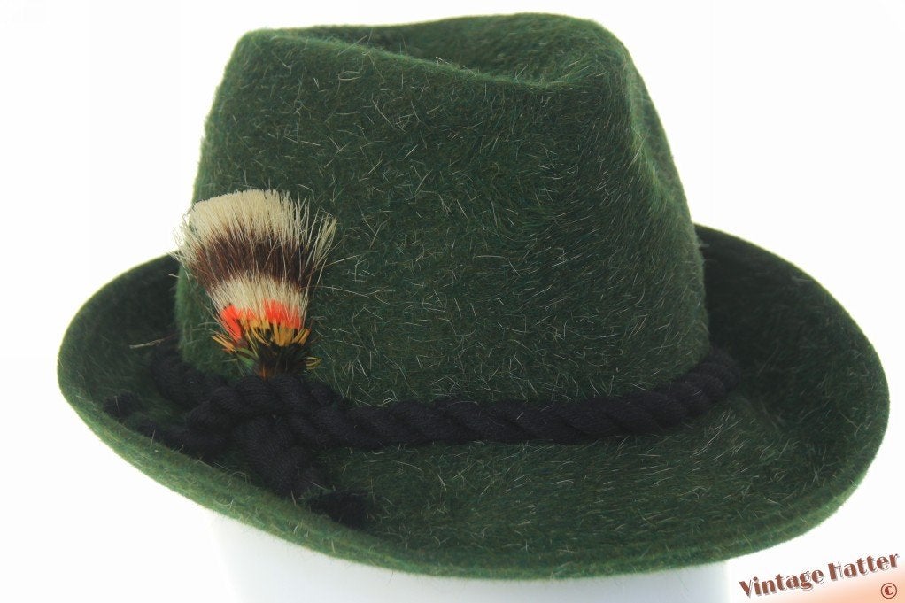 Vintage jacht gleufhoed groen haarvilt met zwart koord 55 =S, Ophalen of Verzenden, Zo goed als nieuw, 57 cm (M, 7⅛ inch) of minder