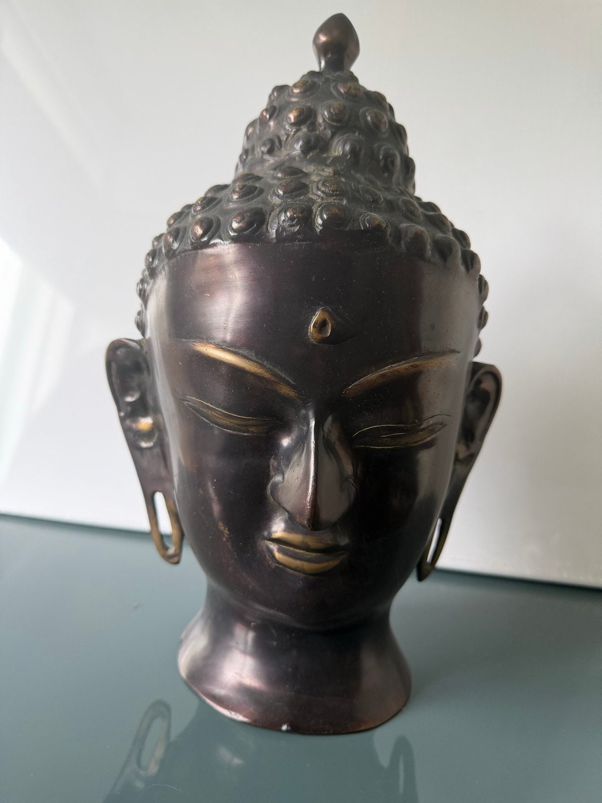 Boeddha hoofd metaal - Decoratief beeld, Huis en Inrichting, Woonaccessoires | Boeddhabeelden, Ophalen, Meerkleurig, Gouden accenten