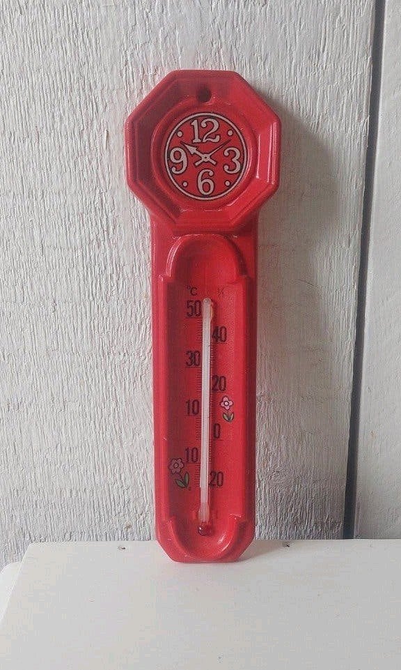 rode vintage thermometer vintage wanddecoratie temperatuur, Ophalen of Verzenden, Gebruikt