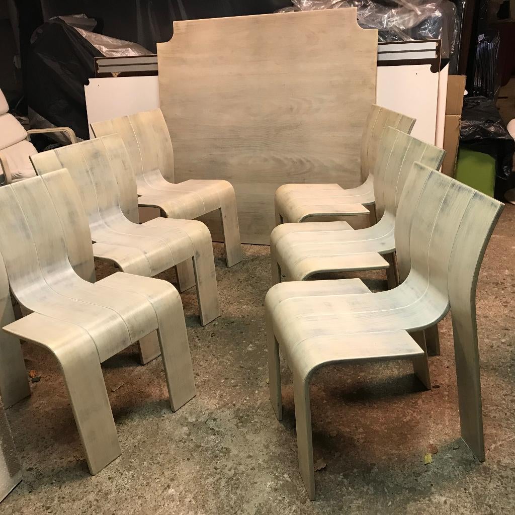 6 Vintage Gijs Bakker Castelijn Strip chairs stoel tafel, Gebruikt, Bruin, Ophalen of Verzenden, Nvt