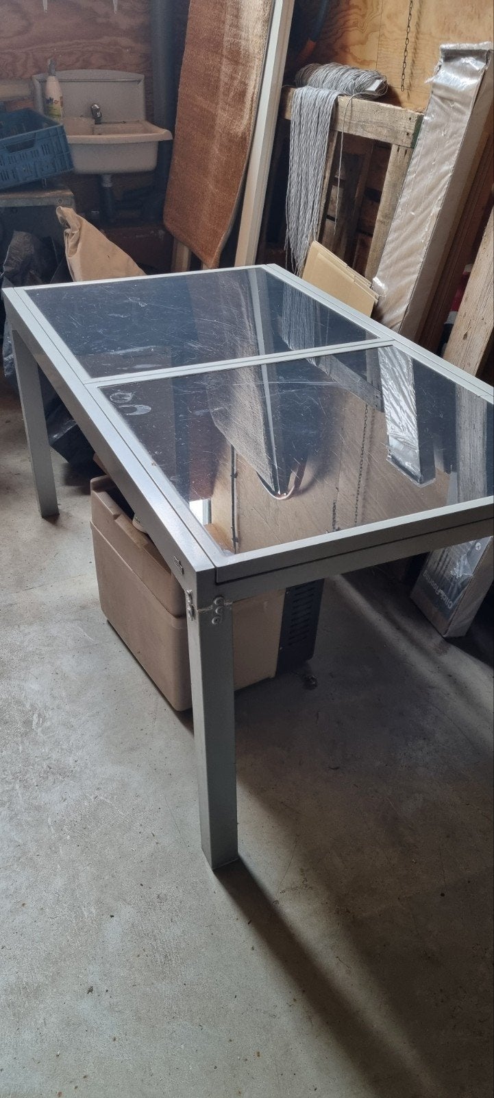 Uitschuifbare tuintafel met glasplaat, Ophalen, Gebruikt, Rechthoekig, Aluminium