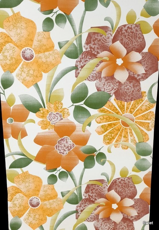 5019 retro bloemenbehang oranje oker seventies  swiet, Verzenden, Oranje