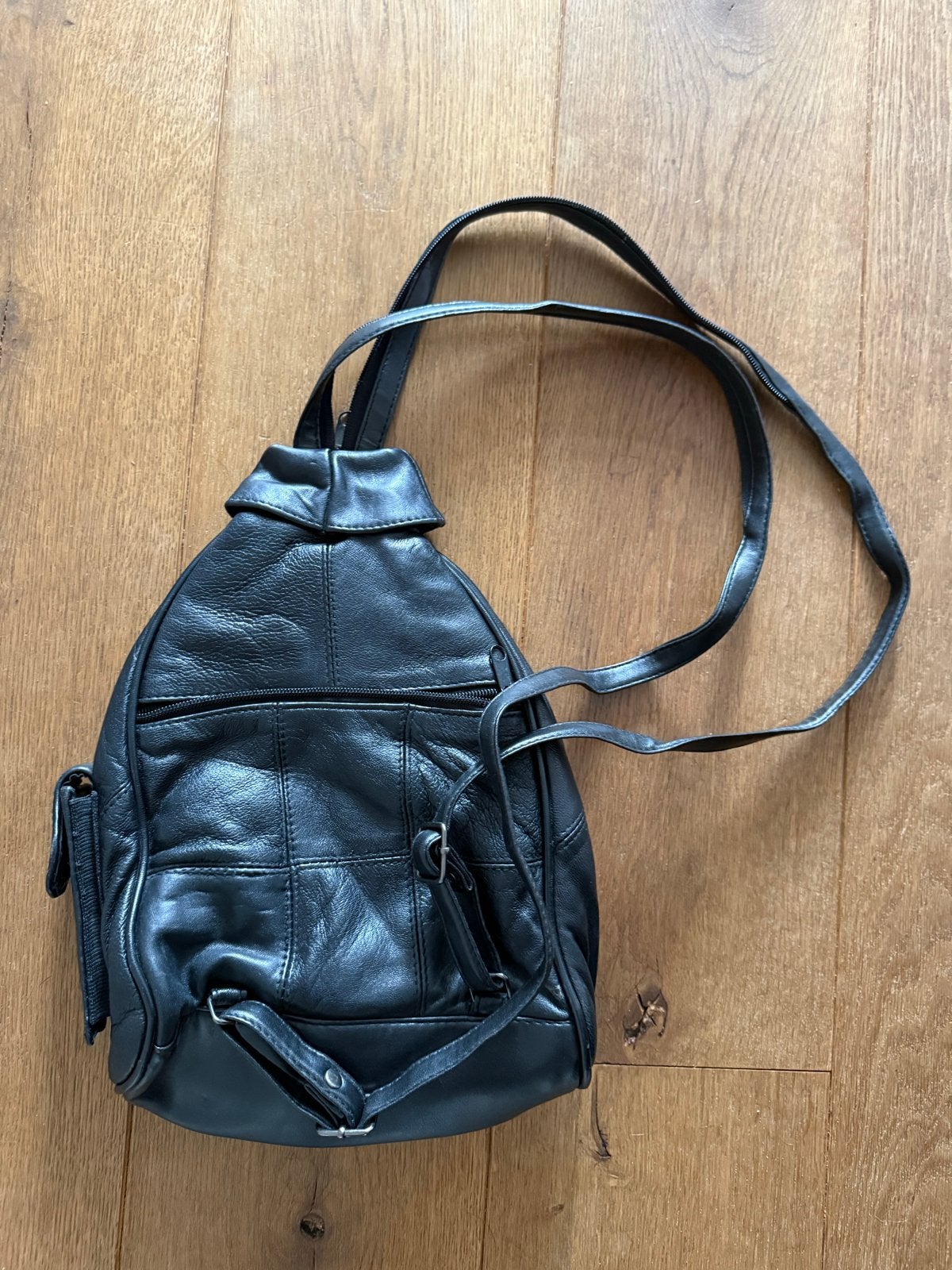 Rugzak Soepel zwart (nep) leren rugtasje, Overige merken, Gebruikt, 25 tot 40 cm, Ophalen of Verzenden
