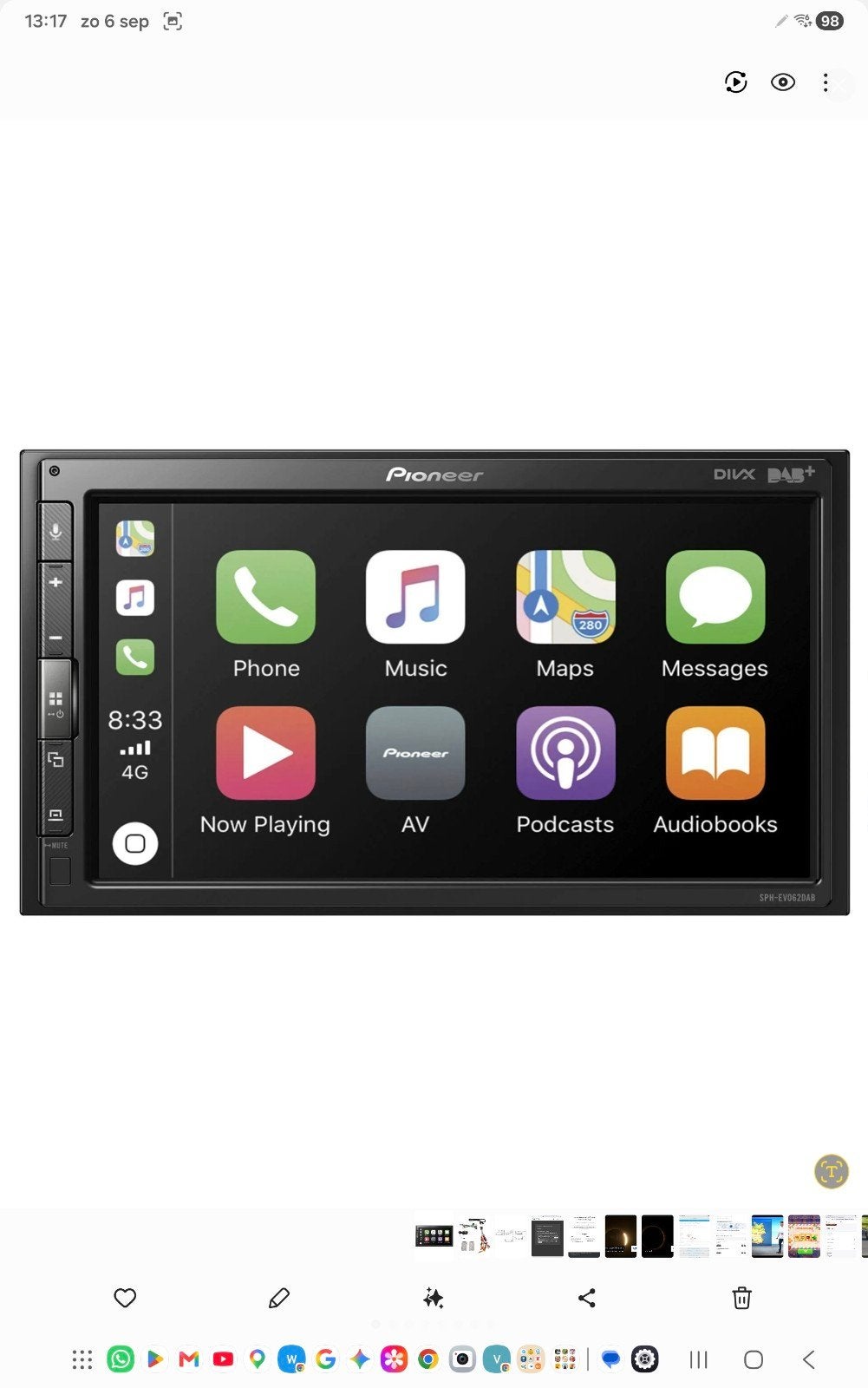 Pioneer SPH-EVO62DAB 8 inch autoradio met Apple CarPlay, Ophalen, Zo goed als nieuw