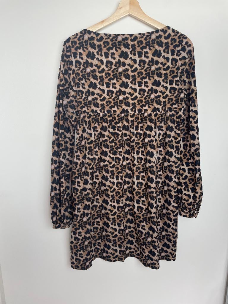 Ladress travelstof jurk maat L animal print bruin, Maat 38/40 (M), LaDress B.V., Bruin, De Lairessestraat 109. 1071 NX Amsterdam. Nederland