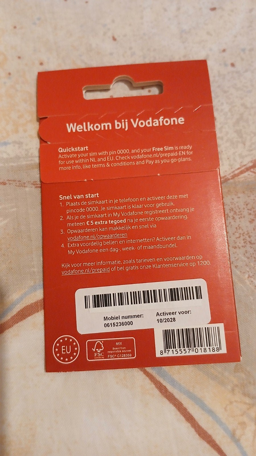 0615236000 MOOI NUMMER VODAFONE PREPAID SIMKAART NUMMER, Ophalen of Verzenden, Nieuw, Vodafone, Simkaart