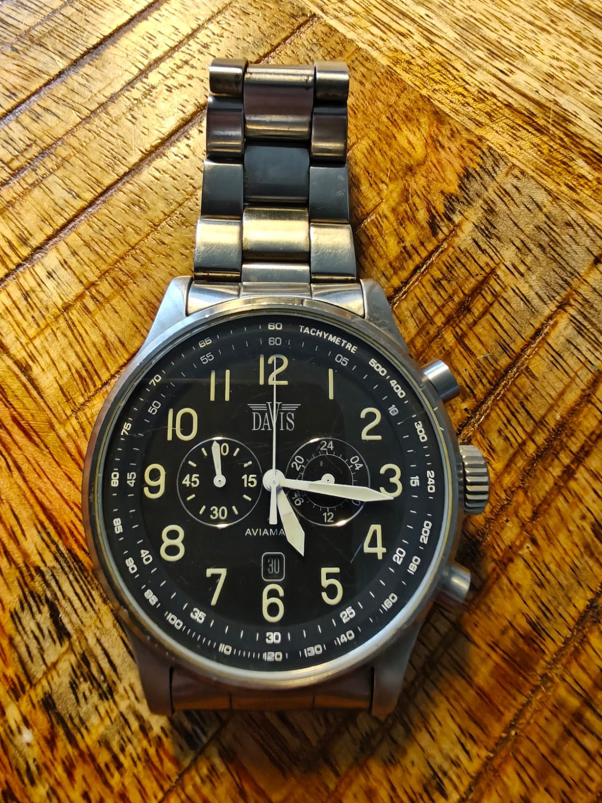 Davis Aviator Chronograaf Herenhorloge - Zo goed als nieuw, Overige merken, Staal, Gebruikt, Staal