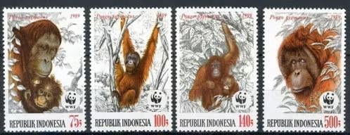 Indonesie 1989 - ZBL 1366-1369 - Orang-oetan, Verzenden, Postfris, Zuidoost-Azië