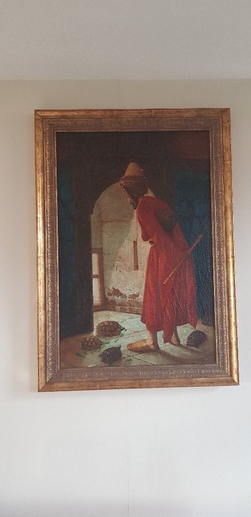 Antiek Schilderij De schildpad Trainer/The Tortoise Trainer, Ophalen of Verzenden