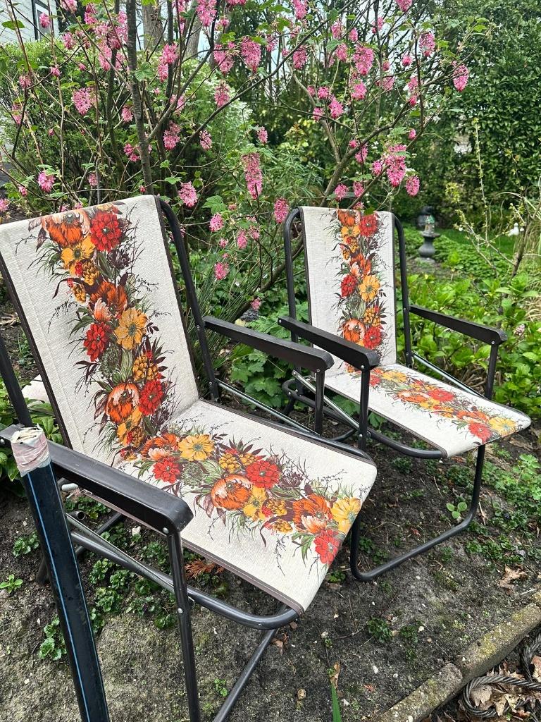 Camping klapstoelen retro vintage stoel bloem, Ophalen, Gebruikt, Campingstoel