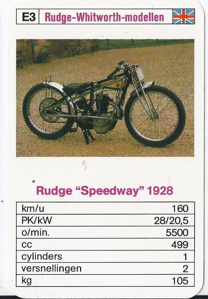 M19 motorkaartje rudge speedway 1928 ( e3 ), Ophalen of Verzenden, Zo goed als nieuw, Auto's