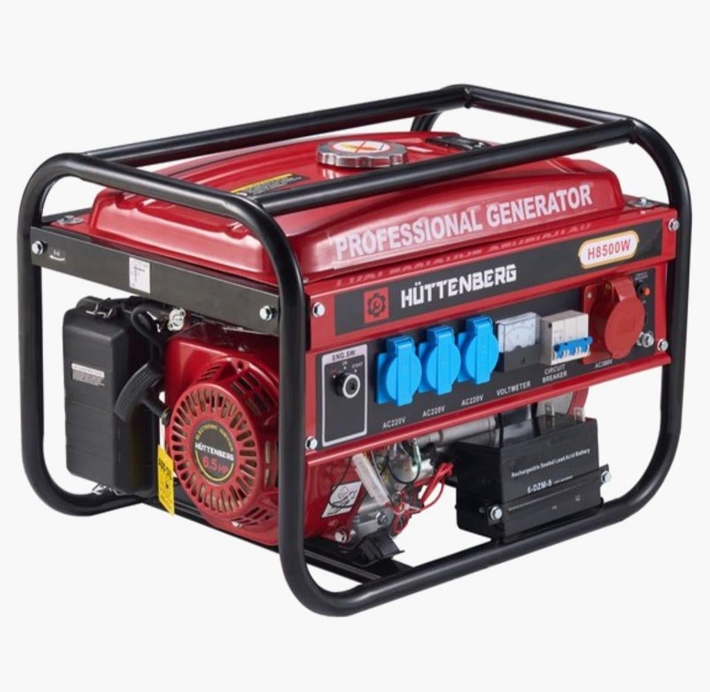 Huttenberg H8500W Stroomgenerator-Model 2025| 220V/ 380V, Doe-het-zelf en Verbouw, Ophalen, Elektrisch startend, Benzine, Nieuw