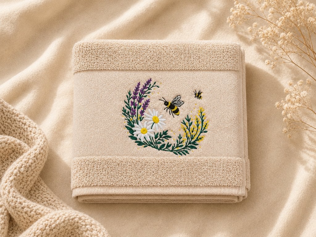 Handdoek met geborduurde bloemen en bijtjes NIEUW, Handdoek, Nieuw, Ophalen of Verzenden, Overige merken