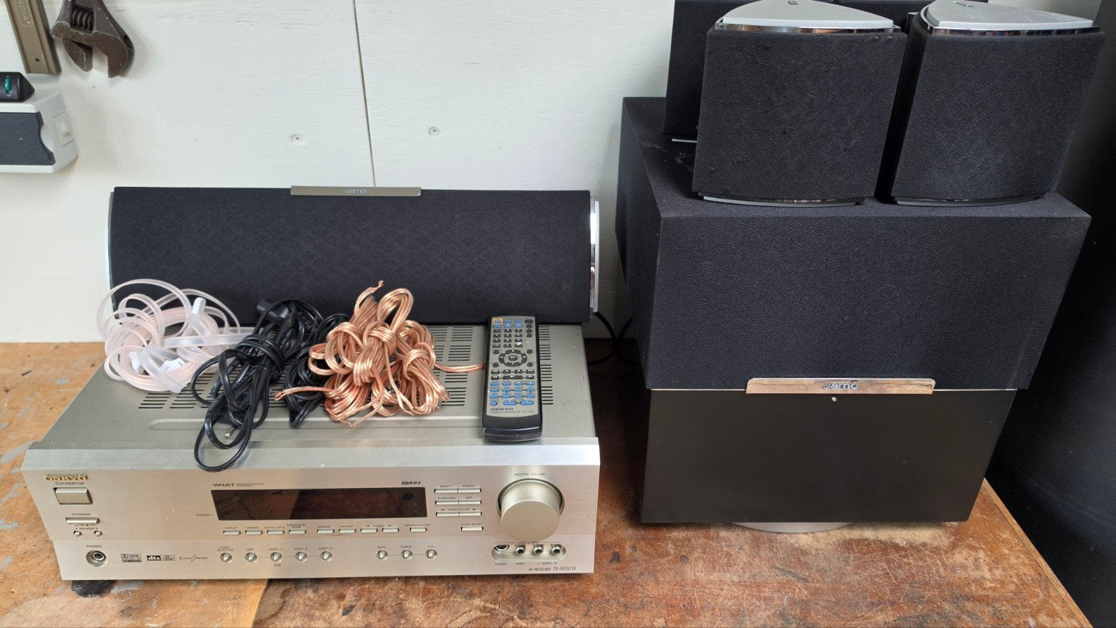 Onkyo TX-SR501E Receiver met Jamo 5.1 surround set., Overige merken, Gebruikt, 70 watt of meer, Ophalen of Verzenden