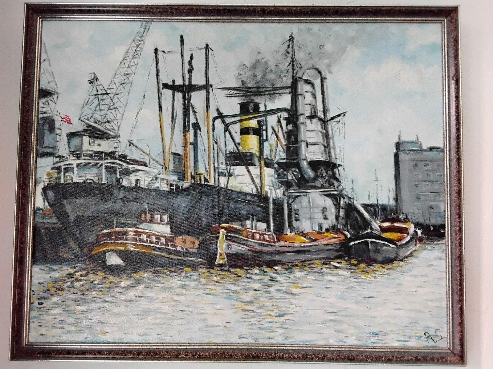 Olieverfschilderij Maashaven R'dam graanelevator, Ophalen