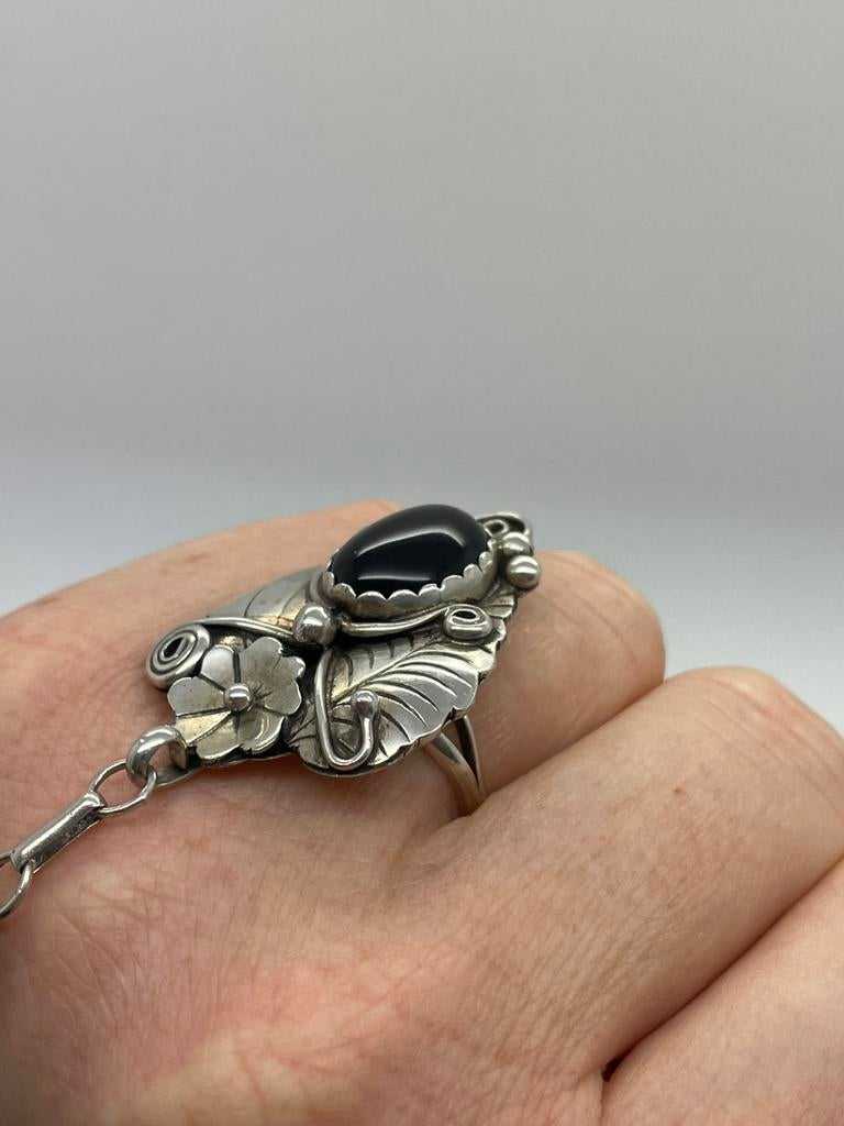 D98 Prachtige zilveren Navajo sieraad met onyx, Ophalen of Verzenden, Zilver, Overige typen, Met edelsteen