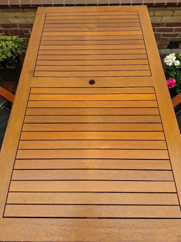 Buitentafel met 4 stoelen, Tuin en Terras, Ophalen, 4 zitplaatsen, Gebruikt, Teakhout